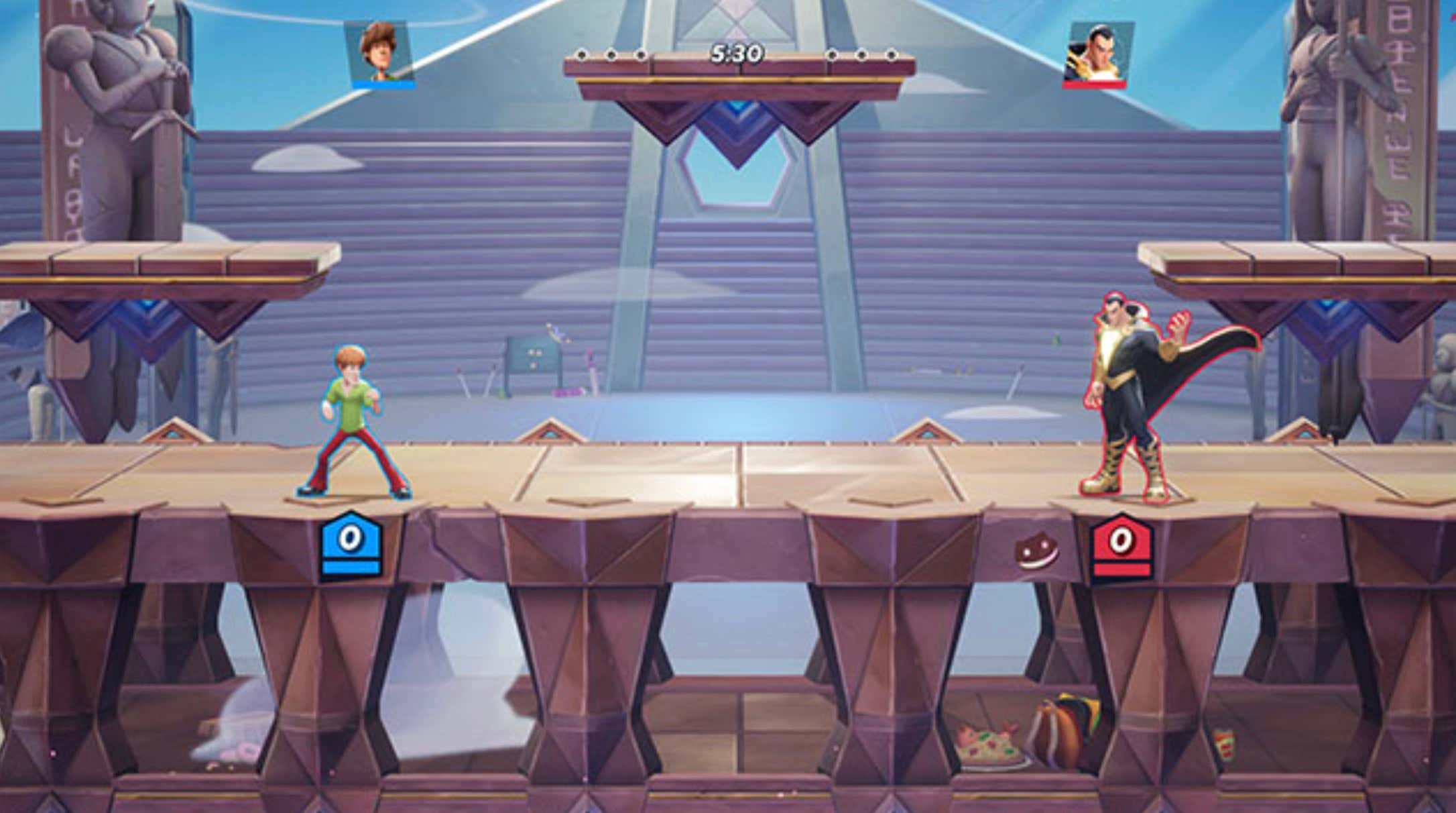 A "Before" Image showing a smaller Shaggy and Black Adam ready to fight in an MVS arena.